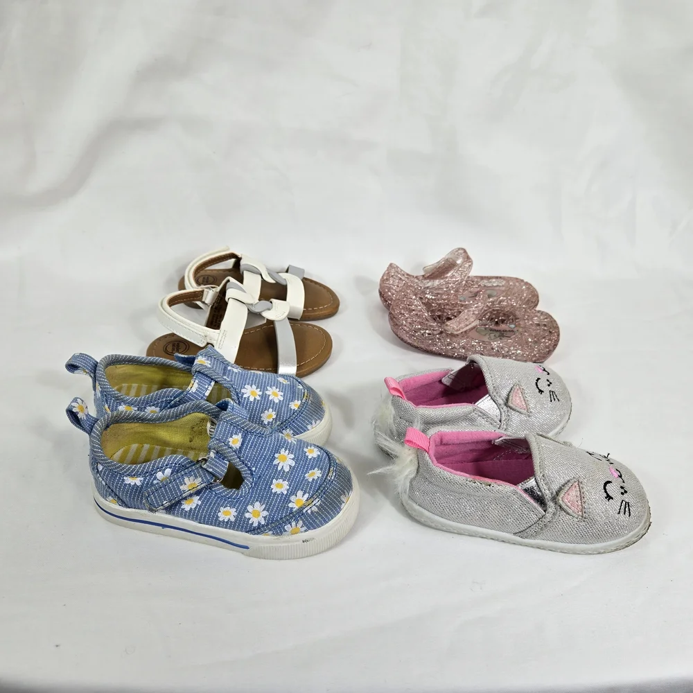 Wonder Nation Toddler Girls Assorted Colorful Spring 4 Pair Shoe Bundle‎ Size 4